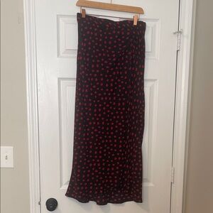 Black Midi Skirt with Slit Red Floral Print